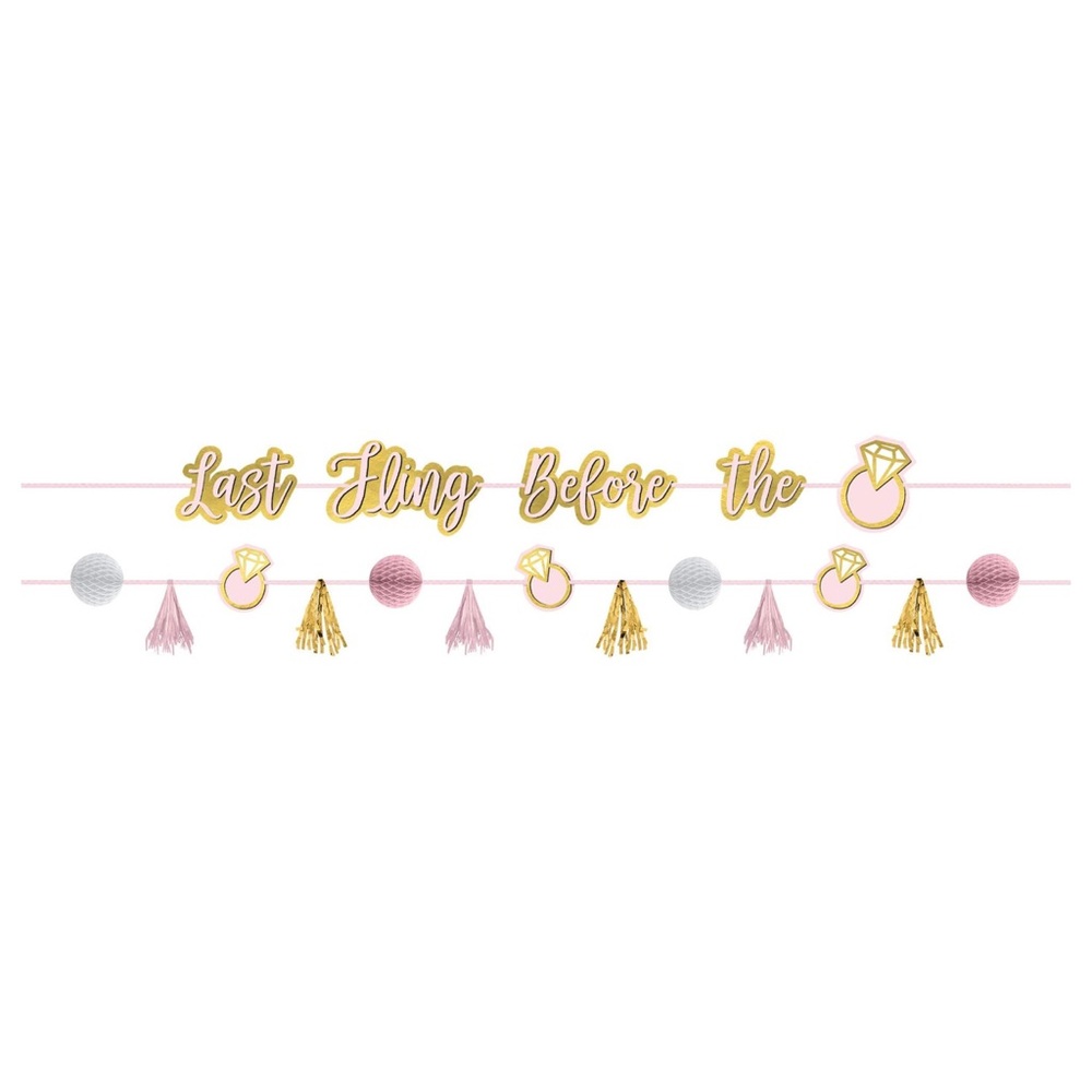 NWT Party City Pink & Gold Last Fling Before the Ring Hanging Garland Banner